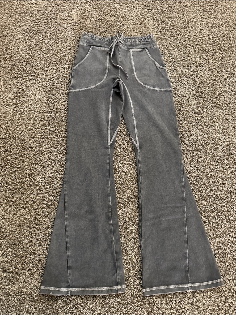 High-Rise Gray Free People Flared Leggings with Drawstring Waist